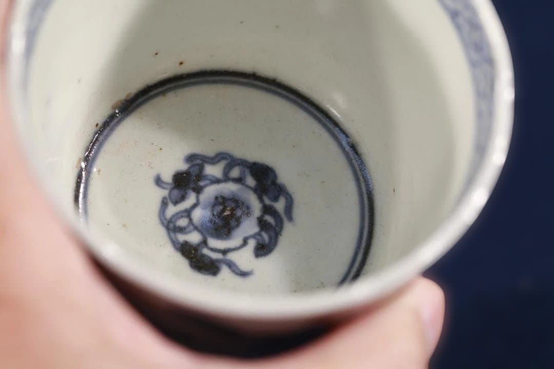 577　古伊万里大渕染付仙人唐子遊び図蕎麦猪口　無傷　幕末