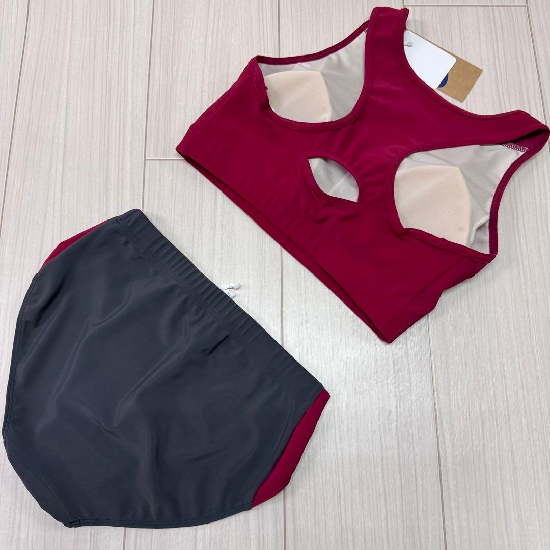 アシックス　女子陸上ユニフォーム上下セット　エンジ×ダークグレー　XLサイズ