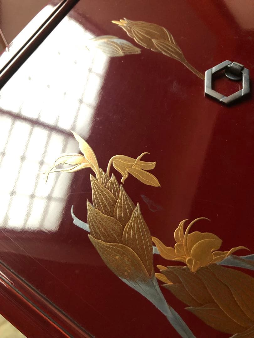 時代　蒔絵　飾り棚　茗荷　木箱入