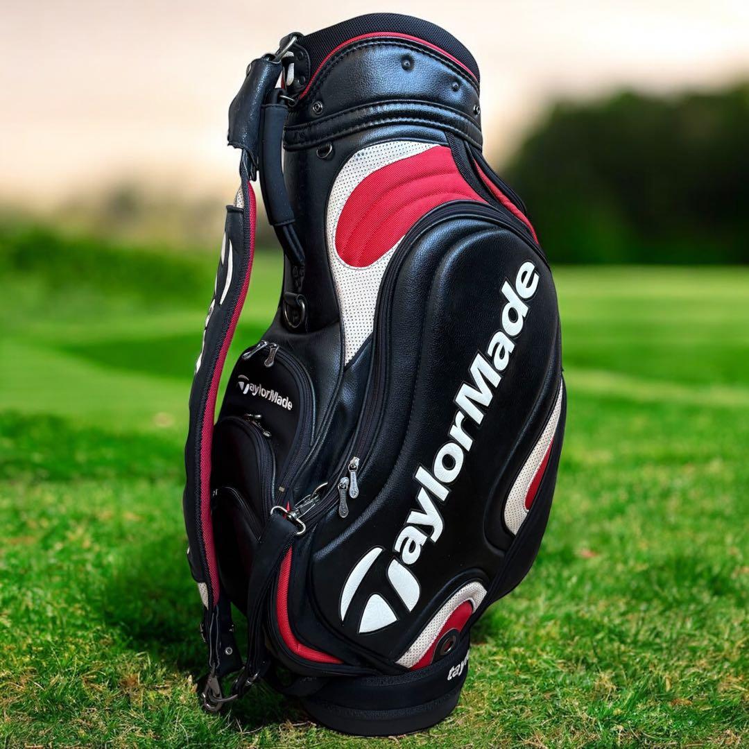 使用感　テーラーメイド 3点式 キャディバッグ 黒/赤 9.5型 6分割　ゴルフ