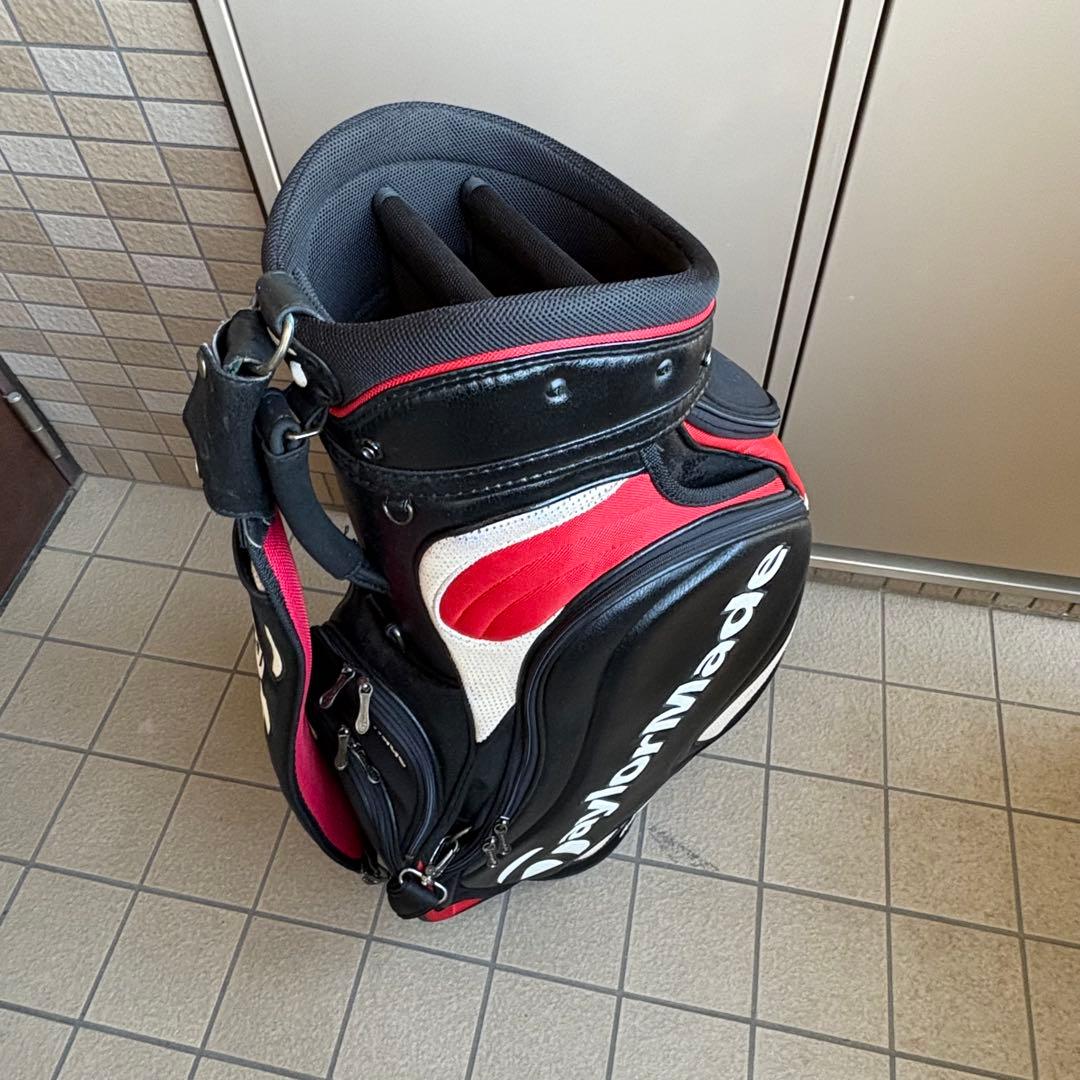 使用感　テーラーメイド 3点式 キャディバッグ 黒/赤 9.5型 6分割　ゴルフ