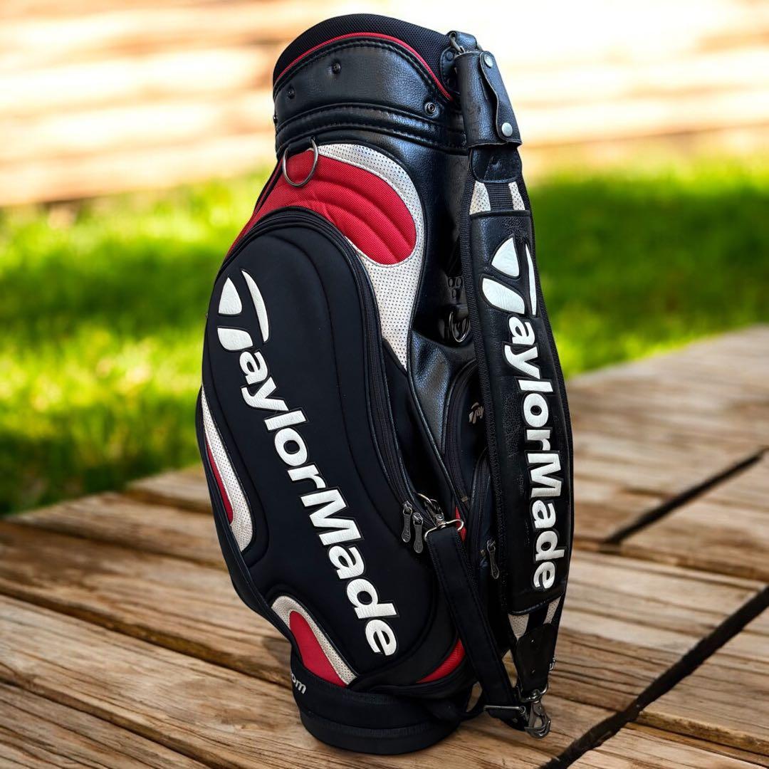 使用感　テーラーメイド 3点式 キャディバッグ 黒/赤 9.5型 6分割　ゴルフ