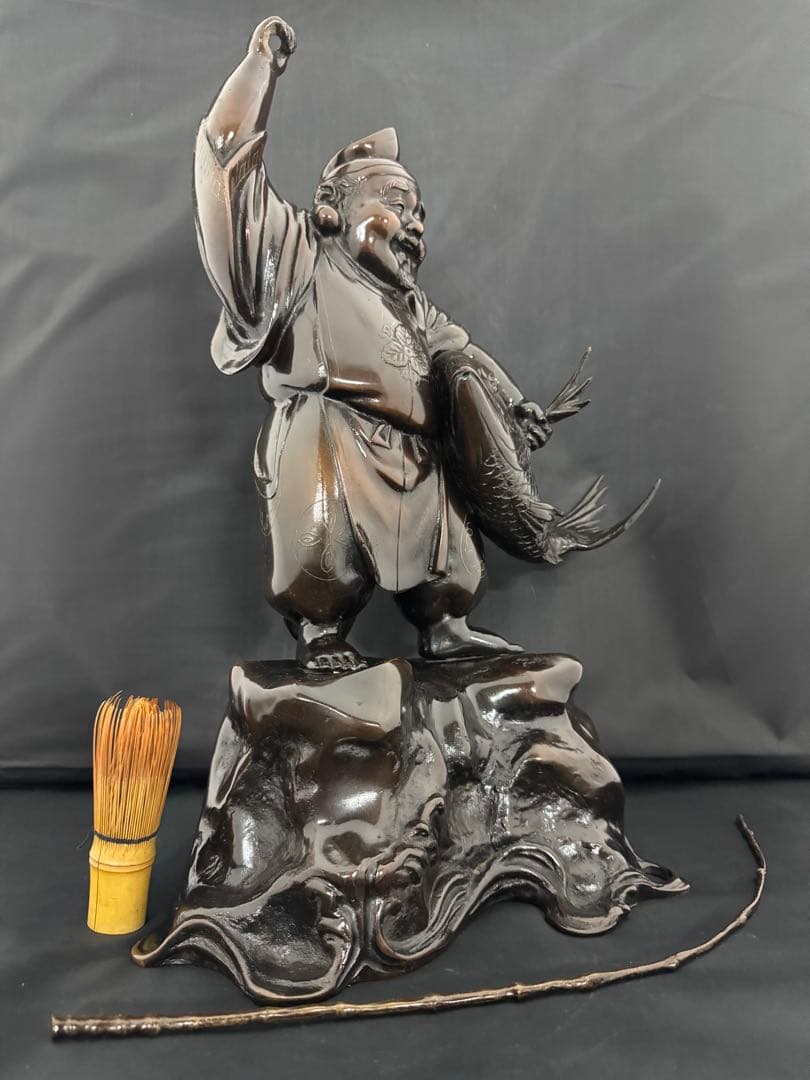 特大 恵比寿 七福神 銅　彫刻 置物 風水 開運 金運　インテリア　アンティーク