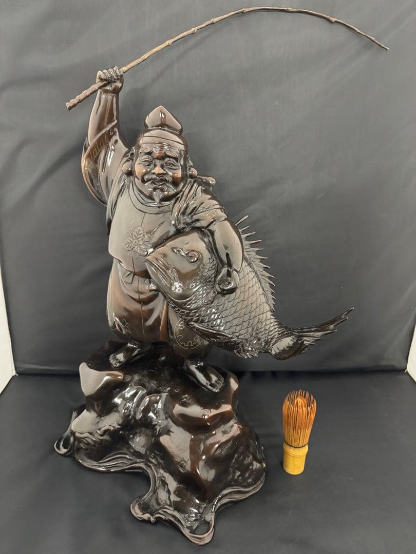 特大 恵比寿 七福神 銅　彫刻 置物 風水 開運 金運　インテリア　アンティーク
