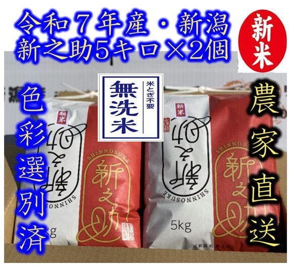 【無洗米】令和7年産 新潟新之助　5キロ2個（5kg×2) 色彩選別済★農家直送