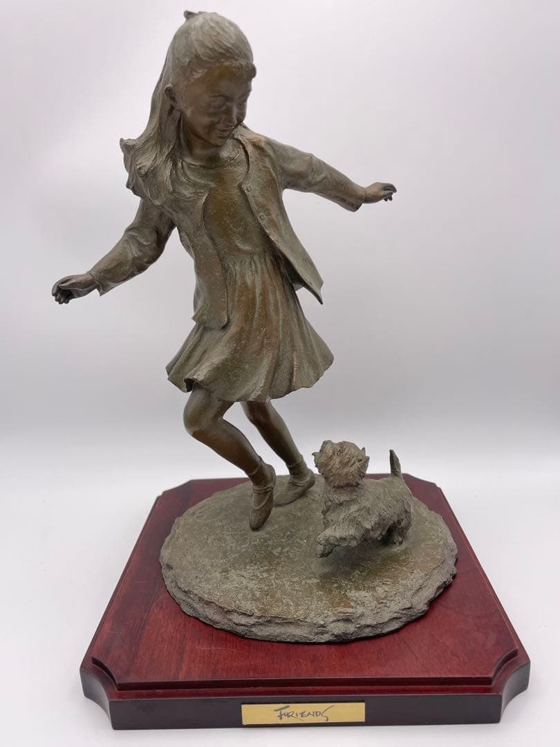 【大道寺 光弘】のブロンズ像【FRIENDS たわむれ】少女と仔犬の置物　②