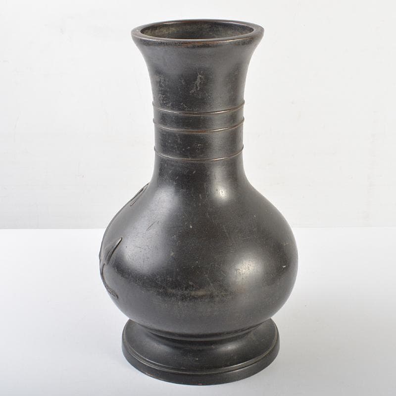 古銅銀象嵌　碇桜文　長顎瓶　横須賀泉商会款　重さ約6kg　H　R7179B