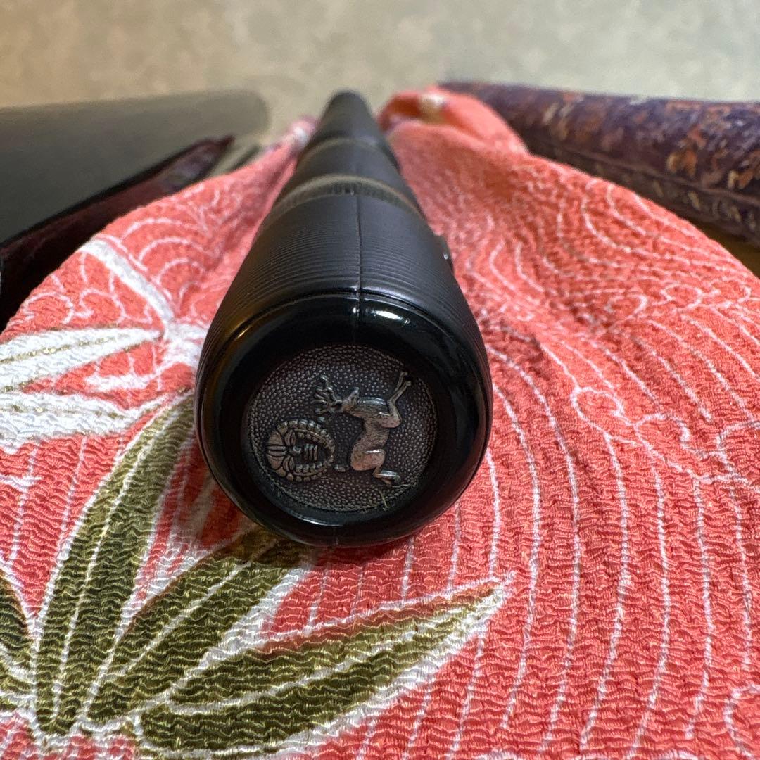 FE 能管 篠笛 黒と赤 鹿の彫刻付 横笛