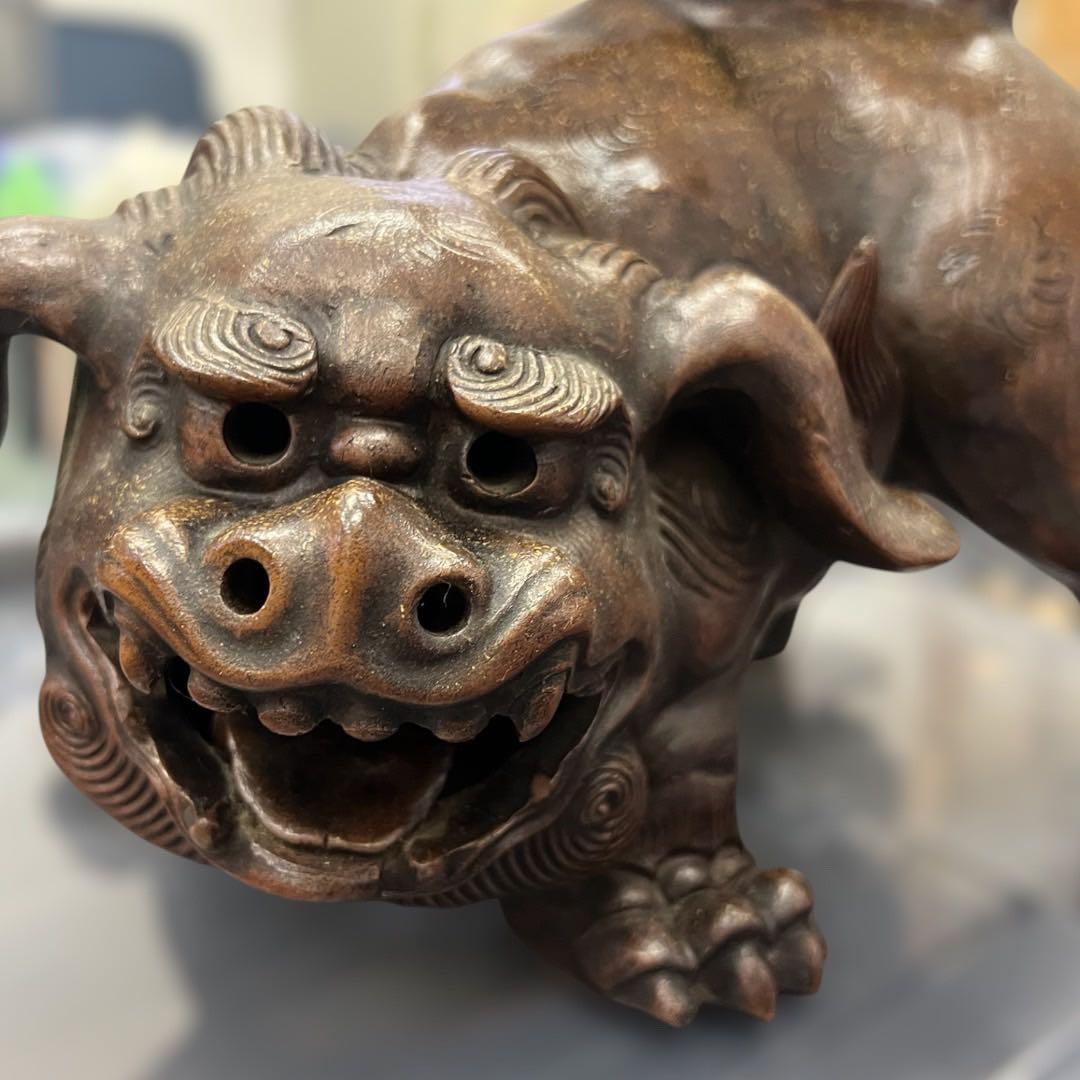 獅子像 置物 オブジェ 約30cm 長期保管品／裏面剥がれあり