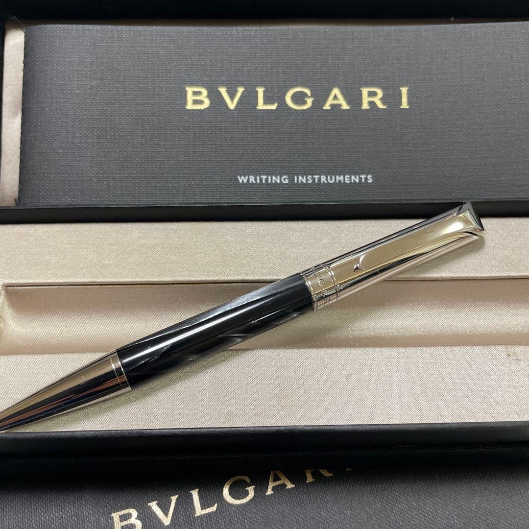 BVLGARI ブルガリ ボールペン 黒シルバー 専用革製ペンケース付き