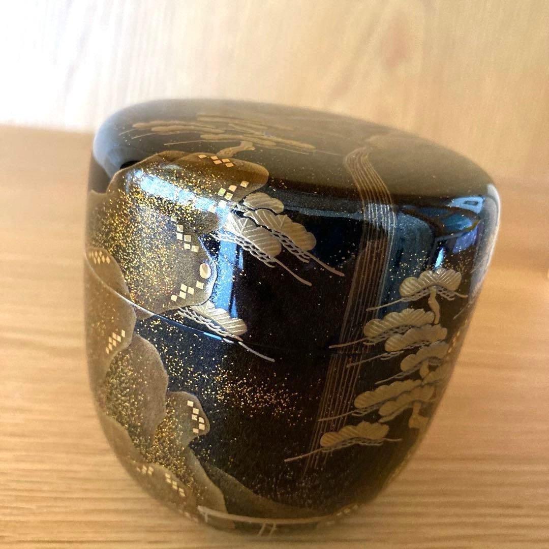 【茶道具】　棗　輪島塗　山水滝蒔絵図　坂一男作　美品