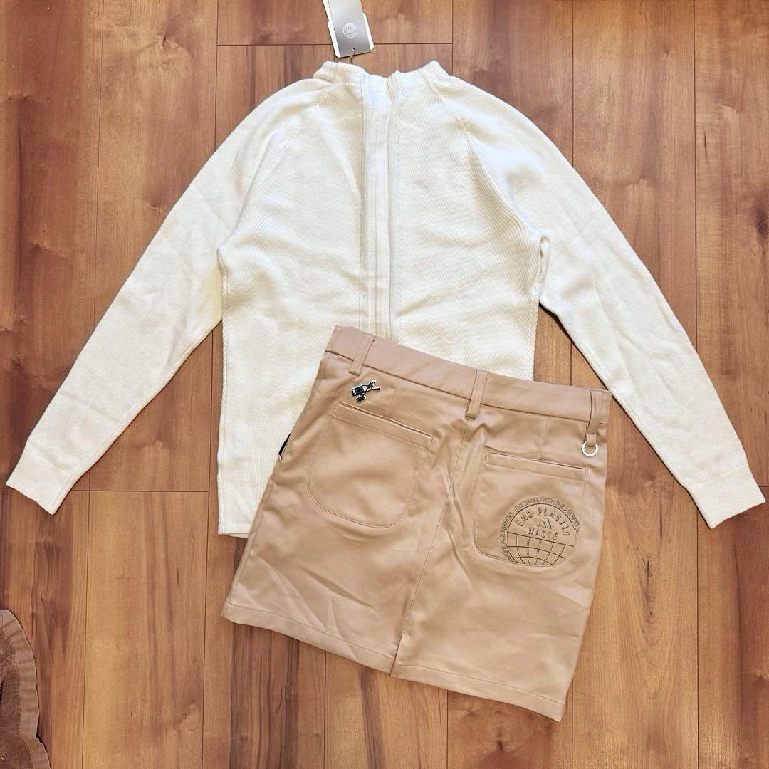 薄手ニット　ツイルスカート　ベージュ　春秋冬　セットアップ　スリーライン　新品