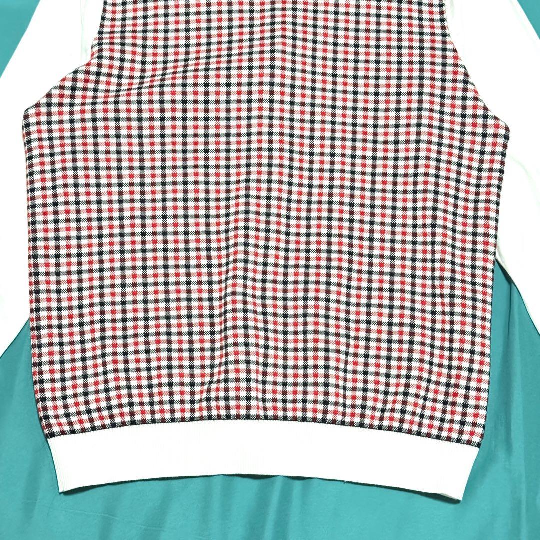 良好 パーリーゲイツ チェック柄コットンカーディガン 赤白黒 Ｖネック長袖人気