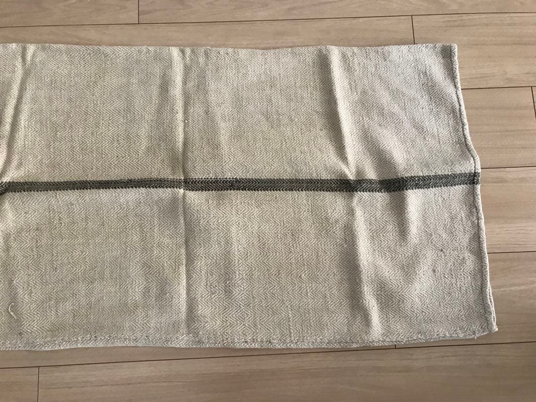 アンティーク　リネン　グレインサック　ホームスパン　イニシャル　グレー