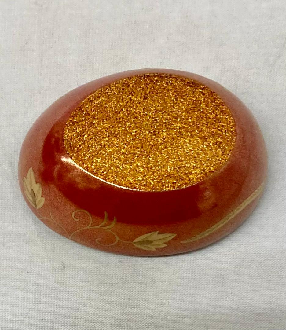 B553b「鳳凰 香合」他喜翁作　共箱　朱漆塗　金蒔絵　金梨地　畦地他喜男