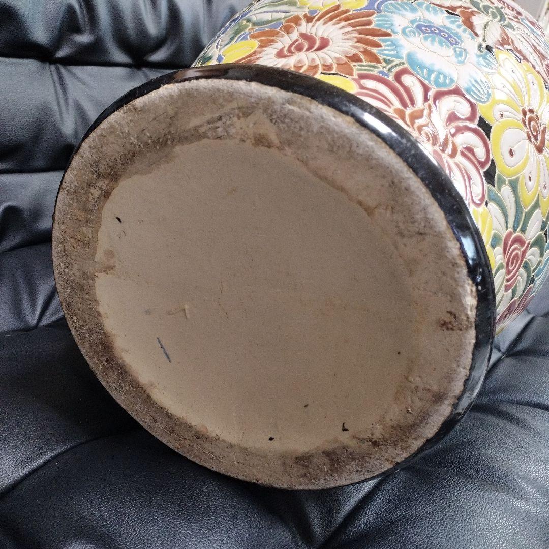 特大 花柄 飾り壷 アンティーク 昭和レトロ 骨董