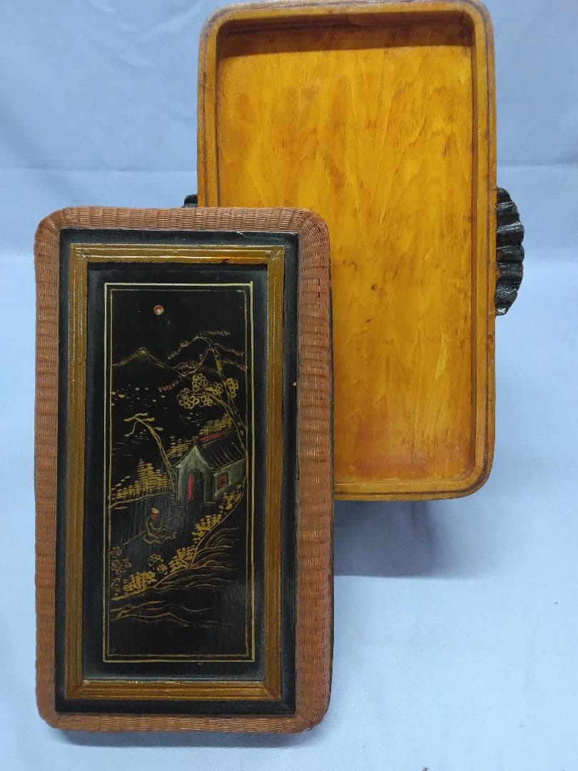 提藍（ていらん）　竹製茶箱　茶道具　煎茶 　金泥装飾　１段