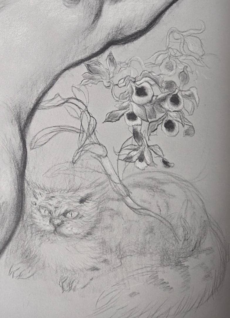 古沢岩美、「花と猫と女」、厳選、希少画集・額装画、限定800部