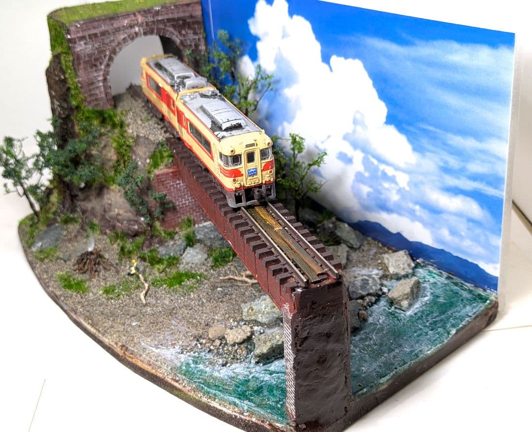 Nゲージ・ミニジオラマ　夏の旅〜渓流を渡る【商談品】