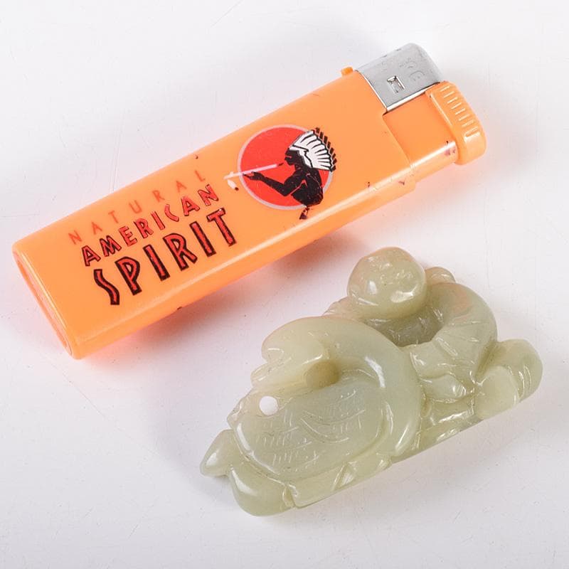 中国　玉石彫刻　人物白鳥刻　根付　置物　C　7887E