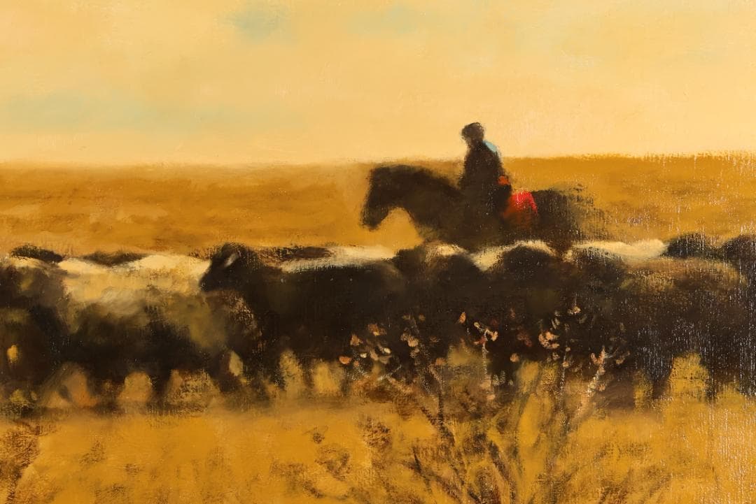 真作　藤田忠夫 「 郡羊 」 油彩F20号　 師:小磯良平　風土会　BJ240