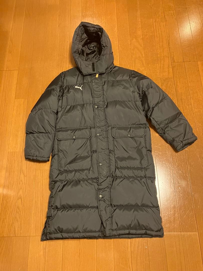 ダウンベンチコート クリーニング済 150cm　フード　ケース付　ブラック美品