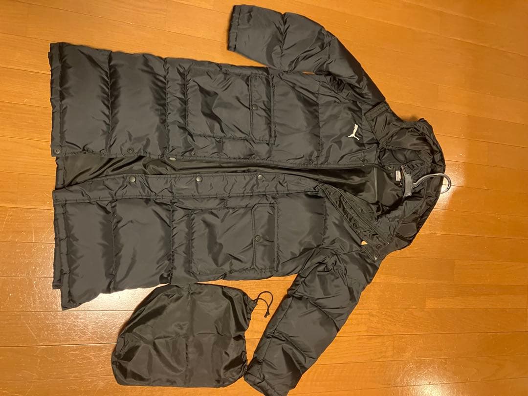 ダウンベンチコート クリーニング済 150cm　フード　ケース付　ブラック美品