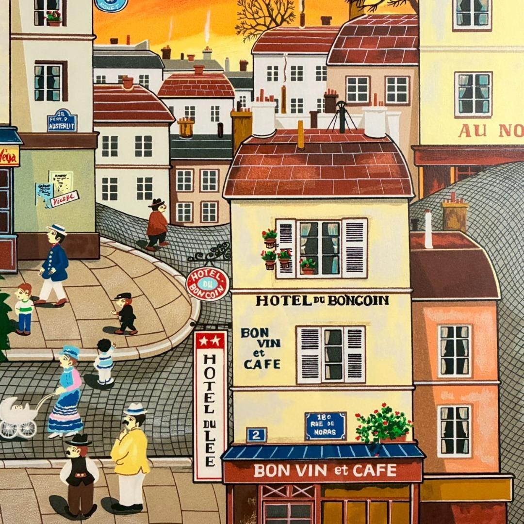 美品 ビン・カシワ「パリの夕暮れ」リトグラフ 直筆サイン入 額縁入 ヒロヤマガタ