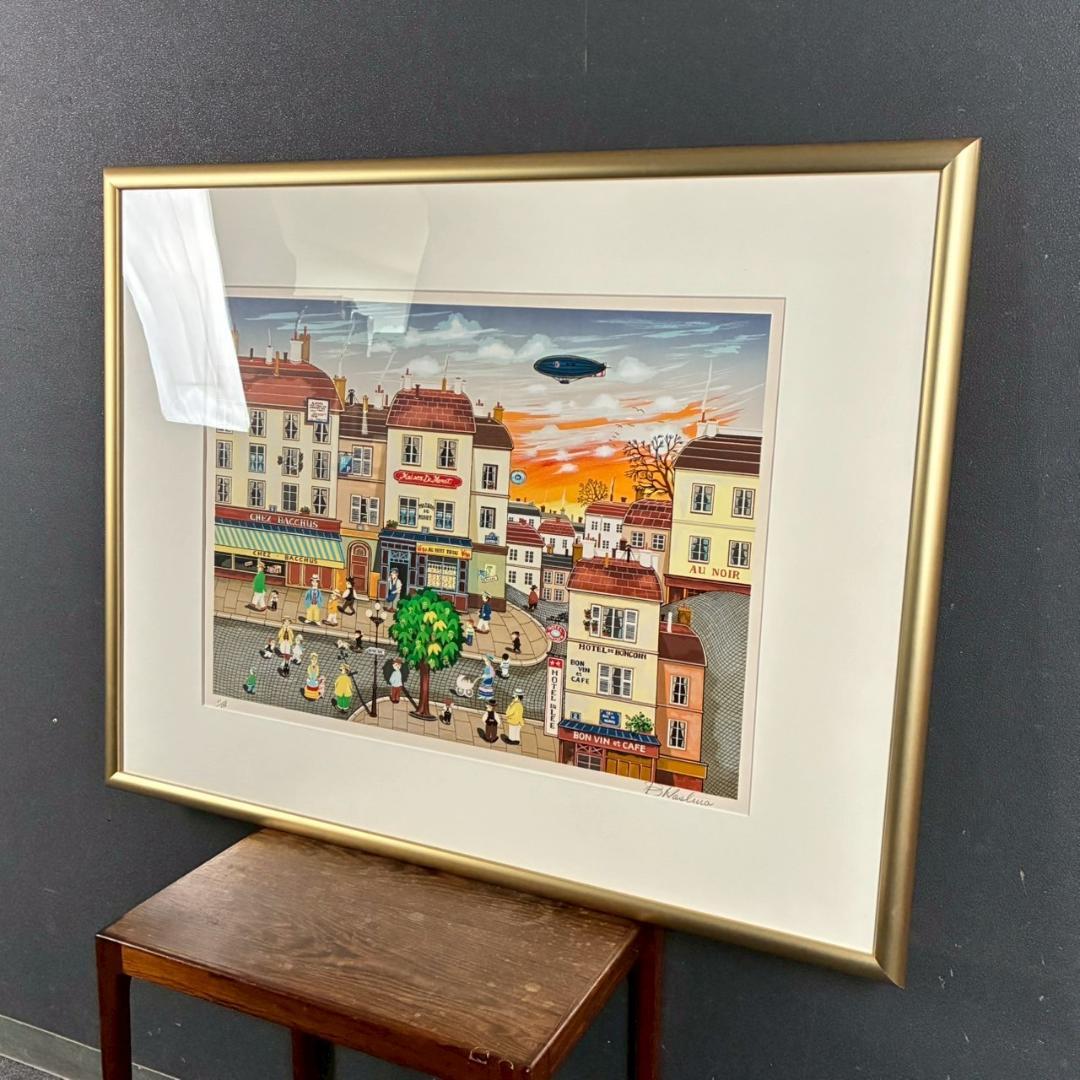 美品 ビン・カシワ「パリの夕暮れ」リトグラフ 直筆サイン入 額縁入 ヒロヤマガタ