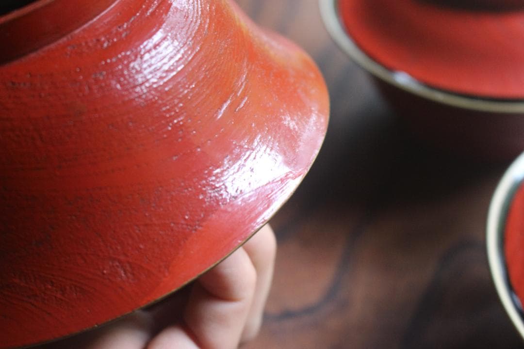 時代朱漆に内見返絵替わり草花蒔絵のお椀5点（検輪島塗蒔絵椀雑煮椀