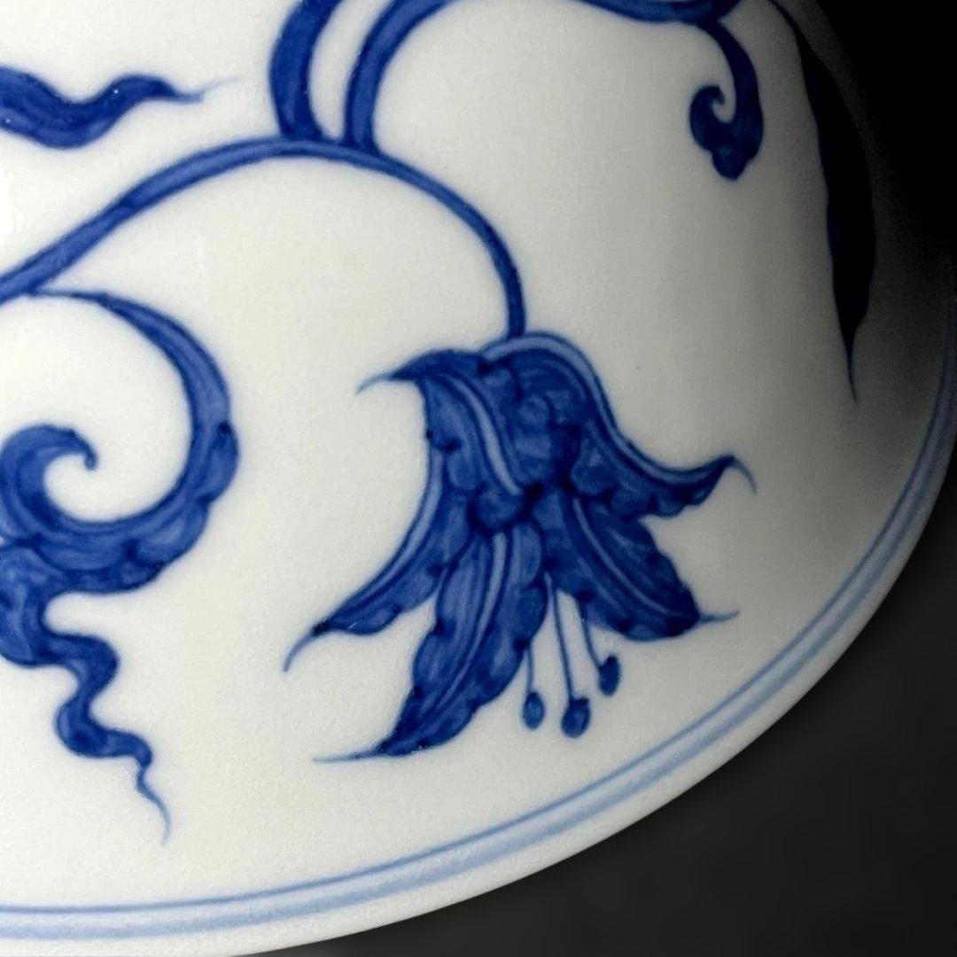 唐物 青花花紋碗 大明成化年製 款 中国美術 古玩 SH93