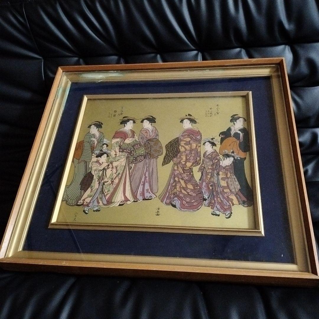 ガラス絵 浮世絵 美人画 鳥居清長 江戸時代後期 古美術 骨董 アンティーク