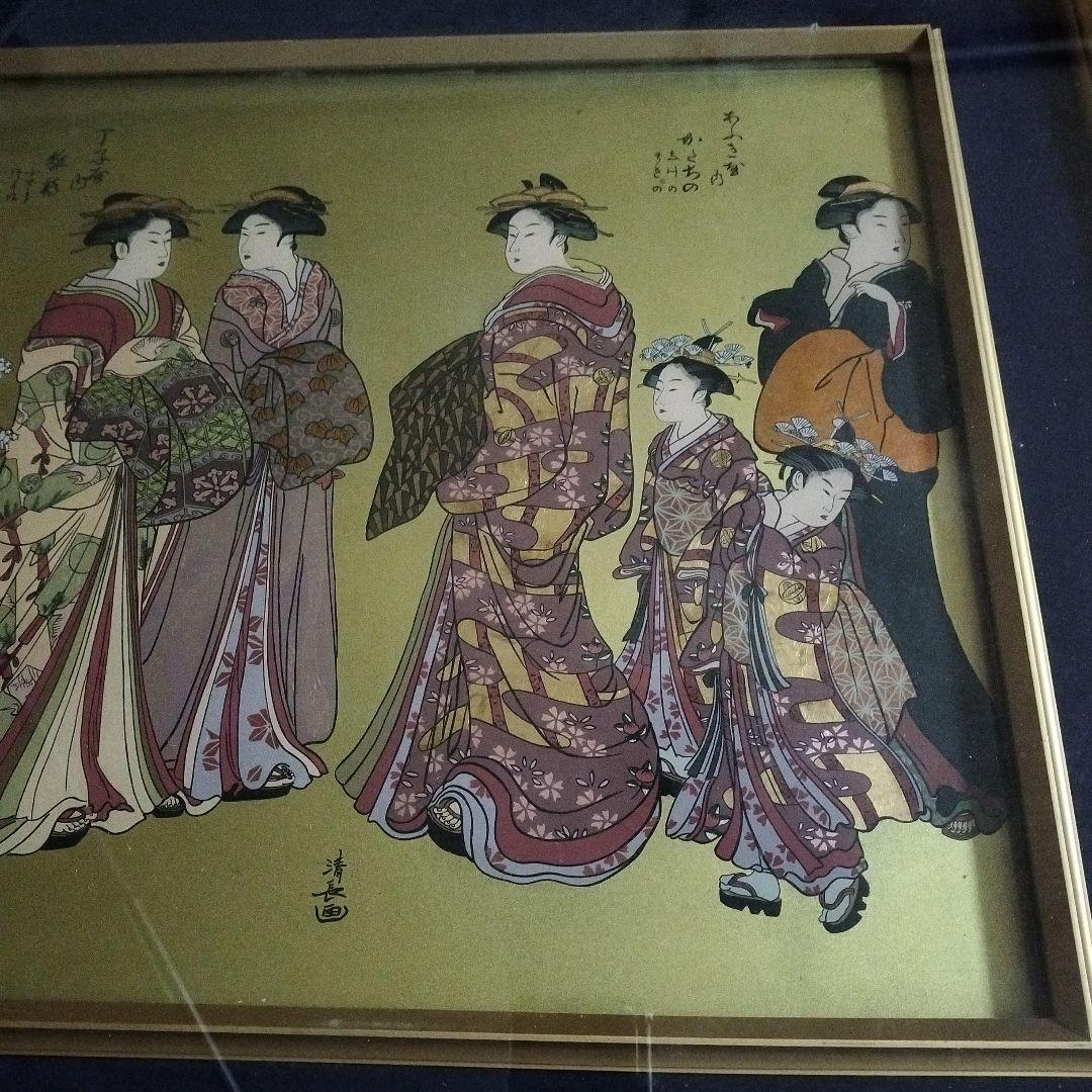 ガラス絵 浮世絵 美人画 鳥居清長 江戸時代後期 古美術 骨董 アンティーク