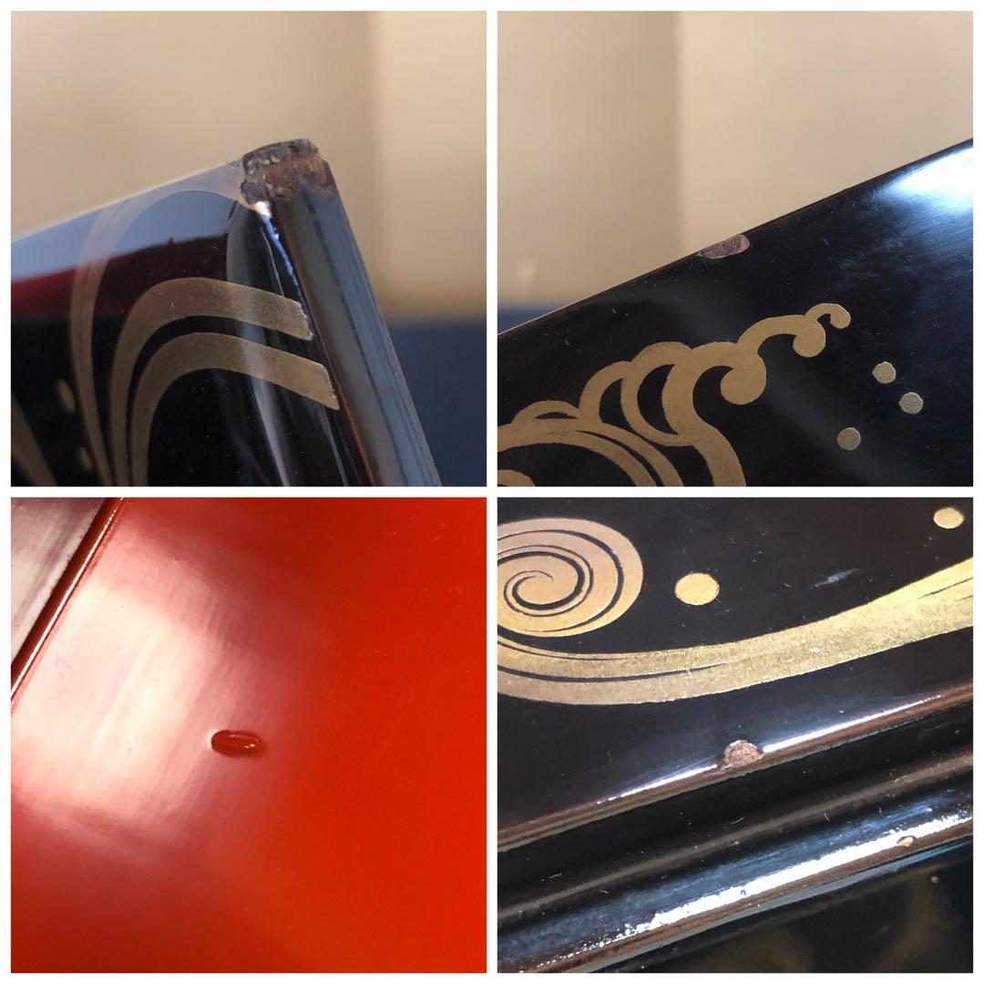 《R》黒内朱 波蒔絵 四段重 替蓋付 木製漆器 木箱　260121き6