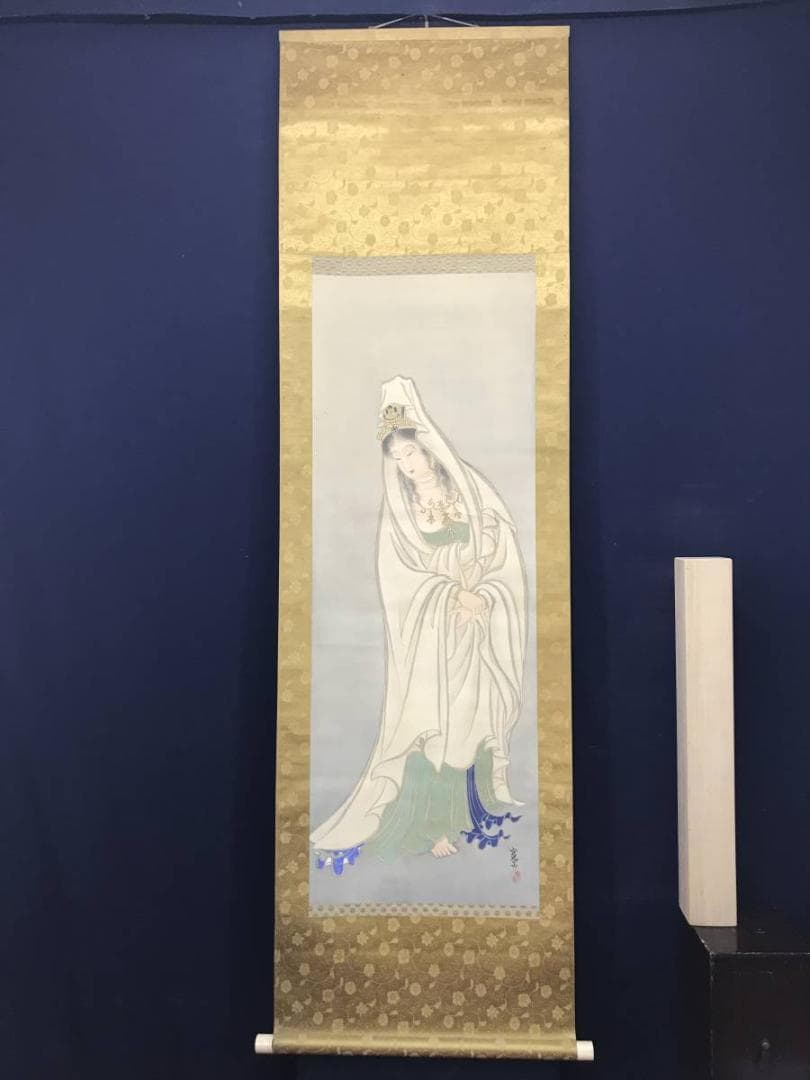 【真作】寛山/観音図/仏事掛/掛軸/名家伝来/AC-475