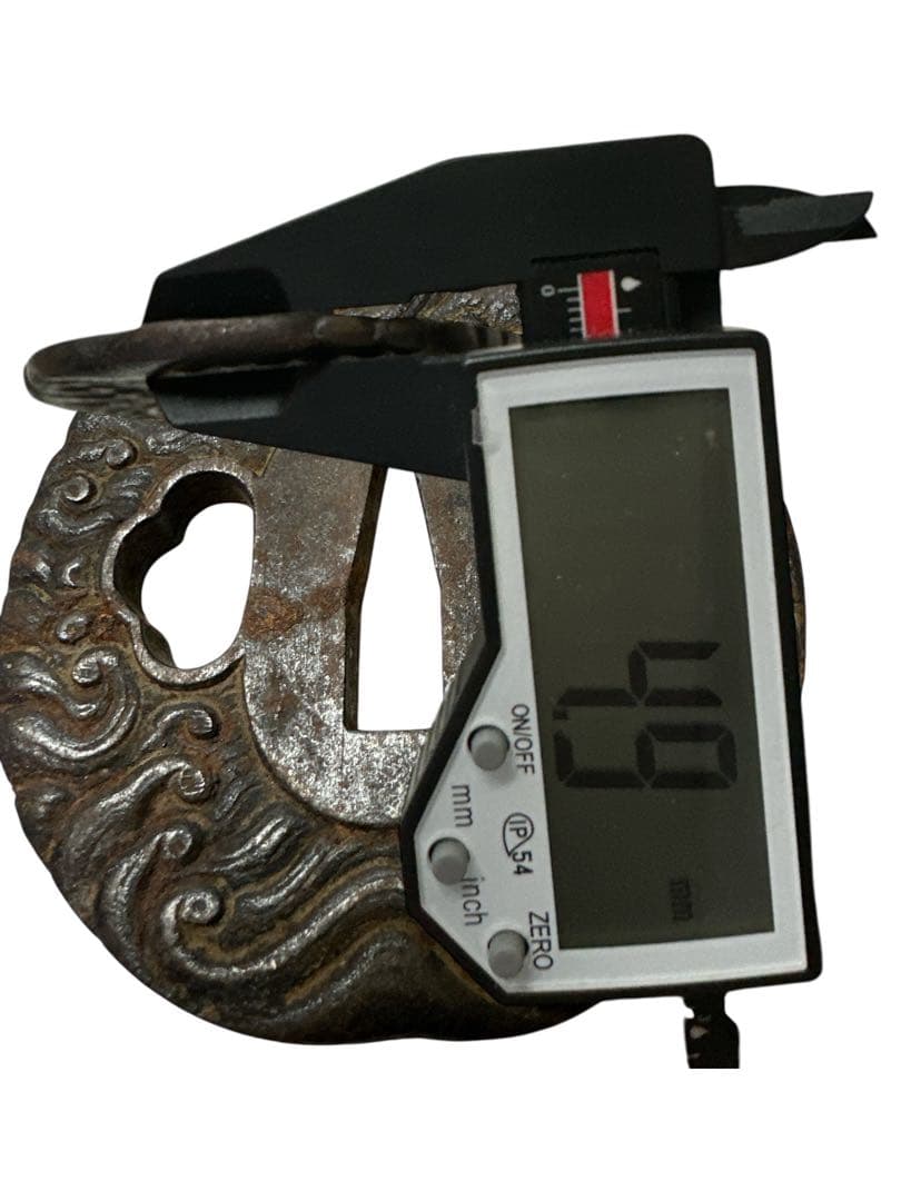 鍔　荒波　在銘　光永　 鉄鍔 武具 骨董 アンティーク 時代物 刀装具