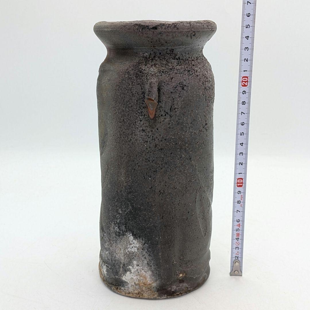 藤本道生 備前焼 窯変耳付花入 共箱共布栞 花器 フラワーベース 花瓶 花生