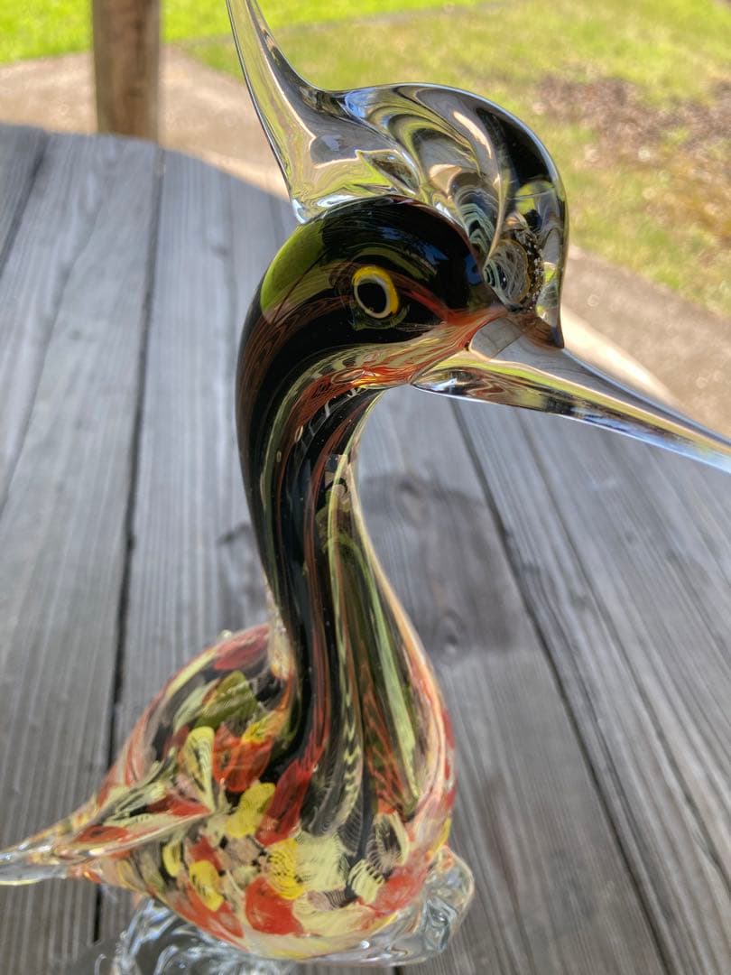 【レア物】ガラスアンティーク 孔雀 彫刻 インテリア【幸運】