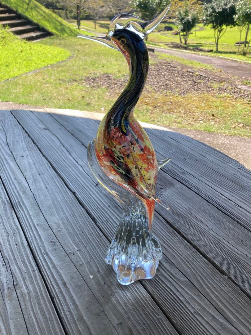 【レア物】ガラスアンティーク 孔雀 彫刻 インテリア【幸運】