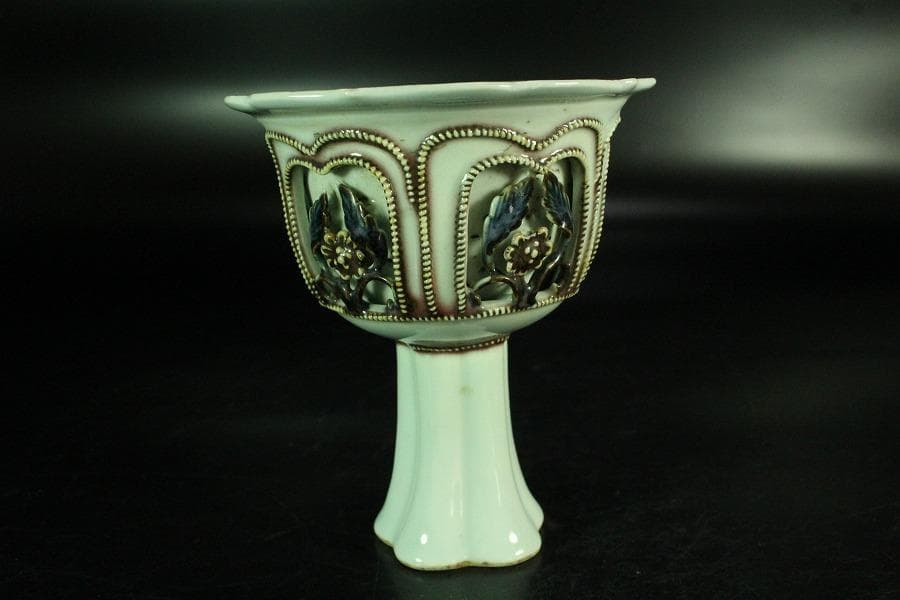 中国美術 貼枝花 高碗(K-A728)