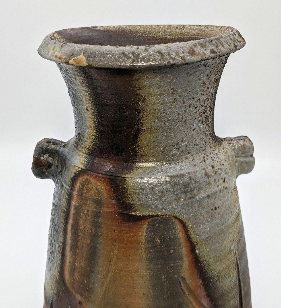 備州窯 備前焼 灰被り窯変耳付花入 共箱栞 花器 フラワーベース 花瓶 華道具