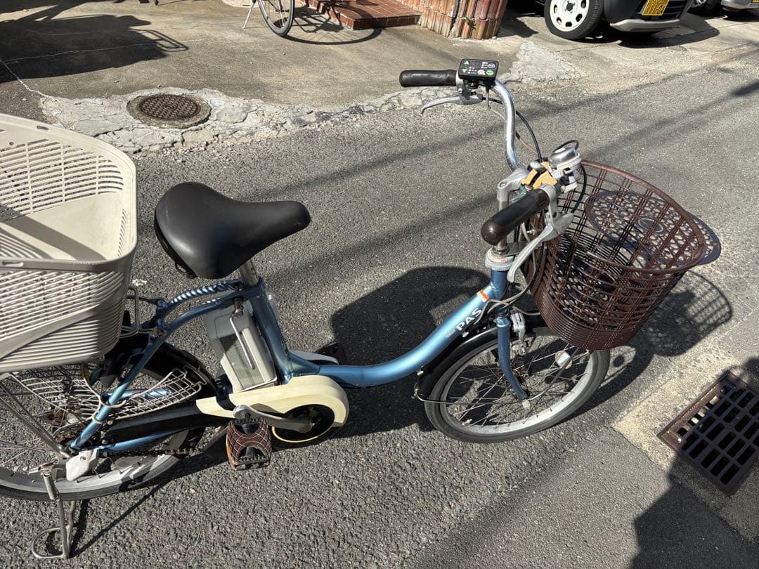 YAMAHA PAS 電動アシスト自転車 青 前後バスケット付き　小軽車