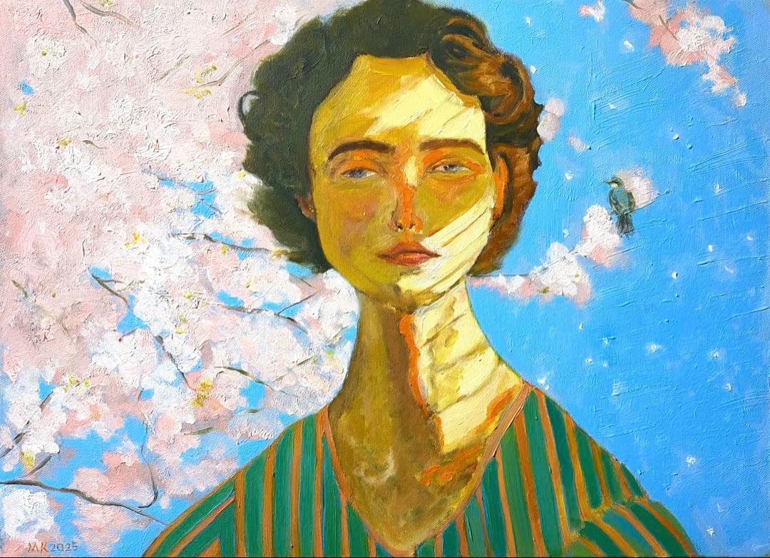 桜の女 P8 油彩画 人物画 絵画