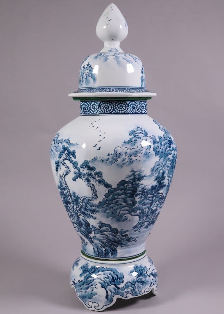 有田焼 勝右衛門 染付 沈香壷 69.3cm 山水蛸唐草 壺 飾壷【CM207】