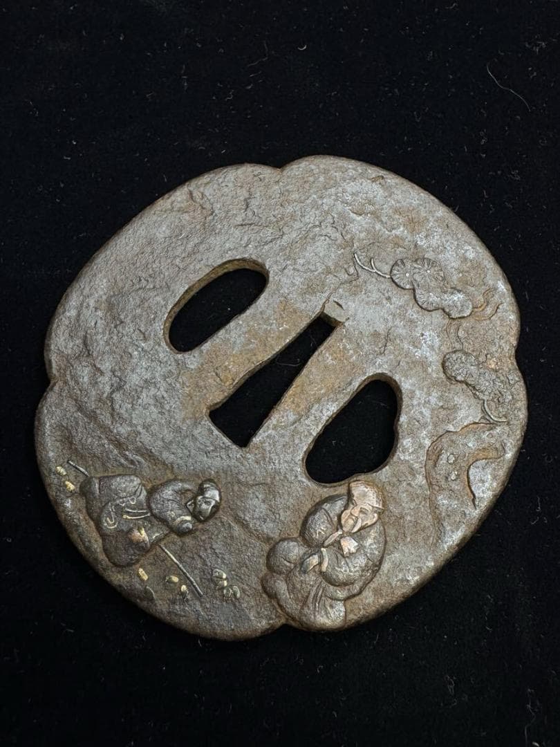 無銘 鉄地太公望図鐔 鍔 拵 日本刀 刀装具 骨董 古美術 江戸時代