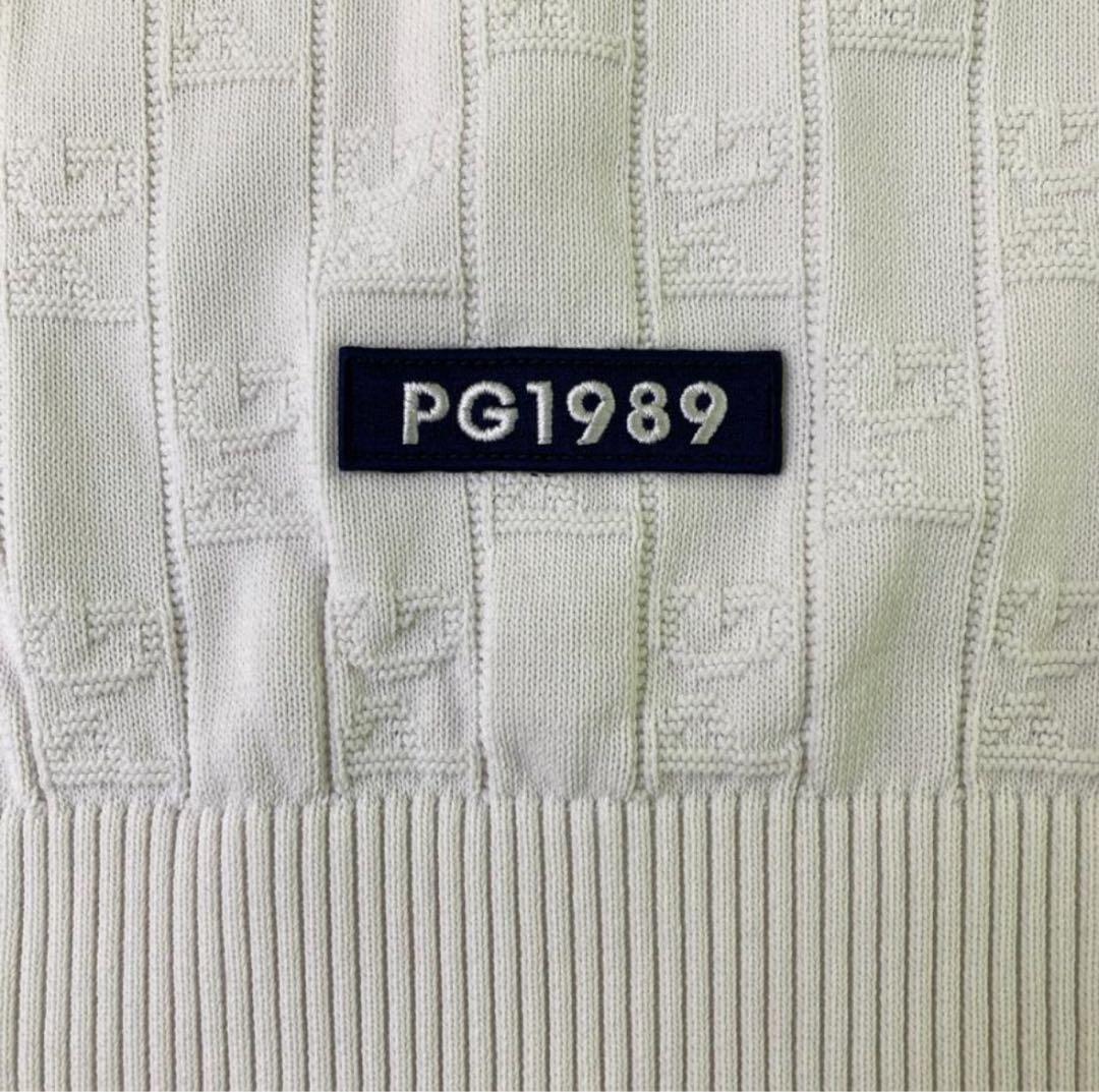 【美品】パーリーゲイツ 2023年Vネックニットベスト PGロゴ柄 ホワイト1