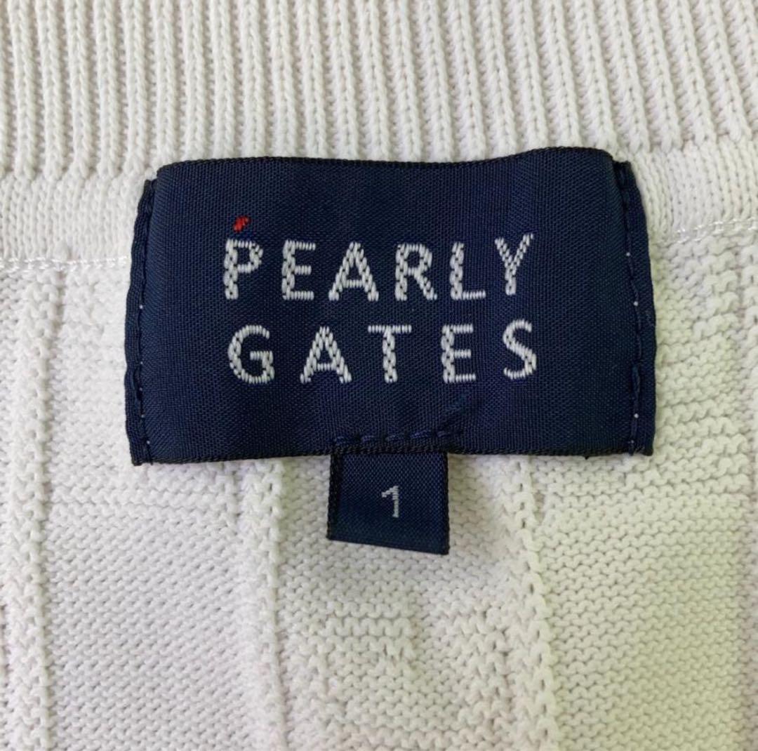 【美品】パーリーゲイツ 2023年Vネックニットベスト PGロゴ柄 ホワイト1