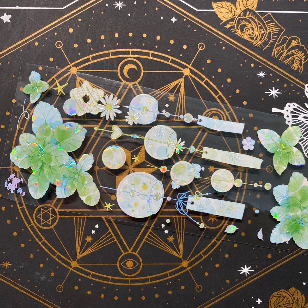 【9178】海外　マステ　中古巻　貝殻光マスキングテープ　風鈴　薄荷　装飾系