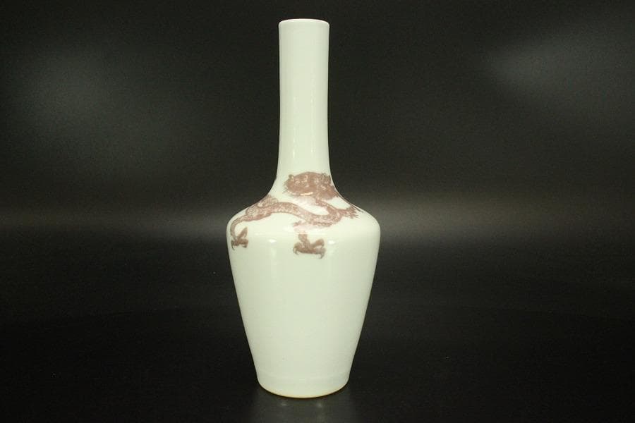 中国美術 紅龍紋 瓶(A759)