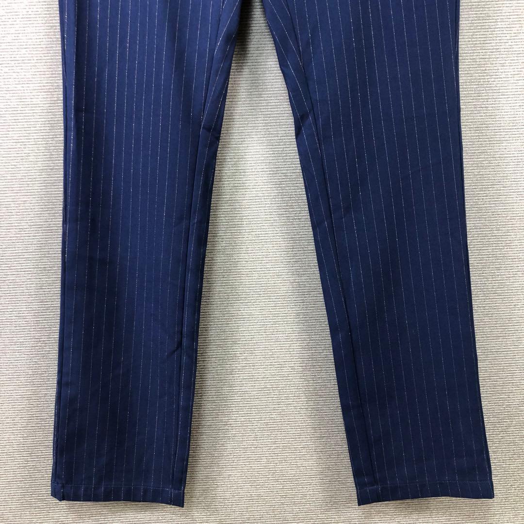 未使用品 PEARLY GATES ロゴ ストライプ パンツ 4 ネイビー